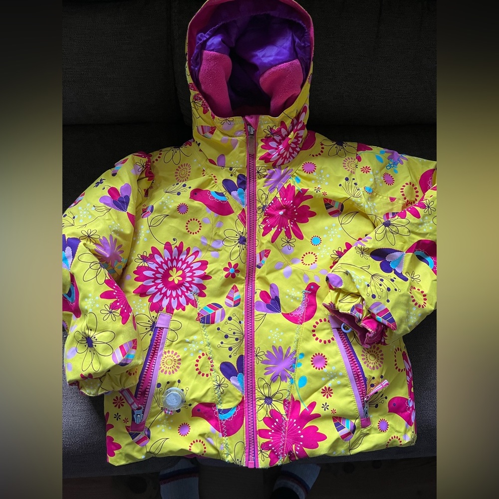 Obermeyer Kids Ski Jacket - Yellow and Pink Floral